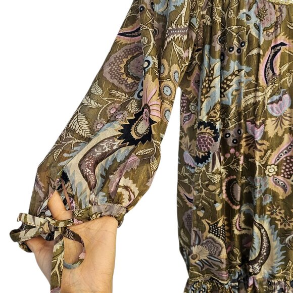 Twin-Set Simona Barbieri 100% Silk, Floral Tie Sleeve Dress, Sequin Embellish, S - Picture 2 of 7